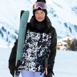 Roxy Jetty Block Snowboardjacke True Black/Black Flowers Damen -Snowboards Verkäufe roxy jetty block erjtj03357 kvj1 06 gross