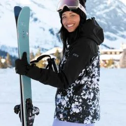 Roxy Jetty Block Snowboardjacke True Black/Black Flowers Damen -Snowboards Verkäufe roxy jetty block erjtj03357 kvj1 07 gross